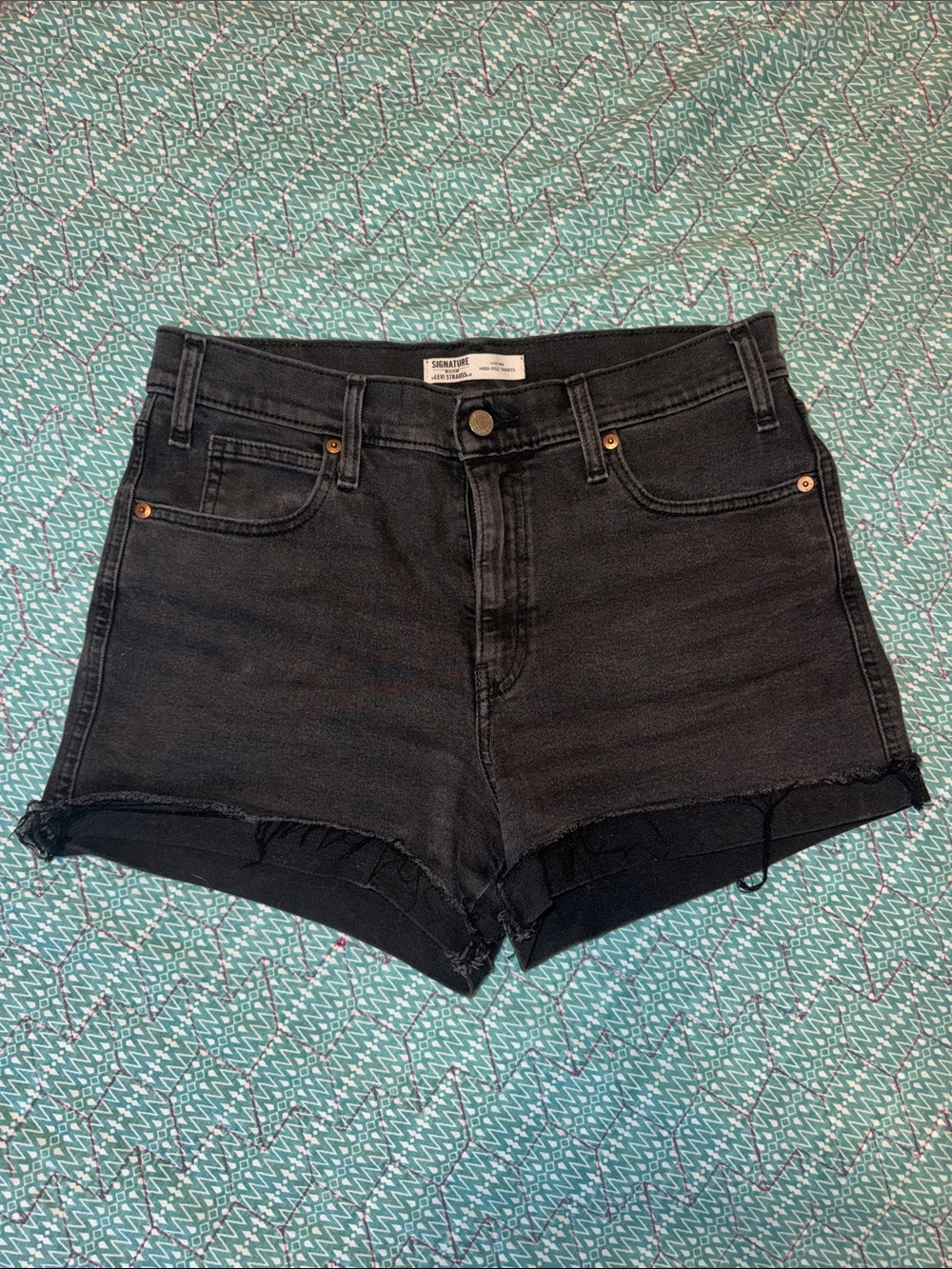 Signature by Levi Strauss Black Frayed Hem Denim Shorts